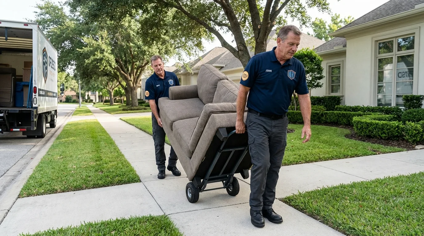 Local residential moving crew loading furniture in Roma, TX